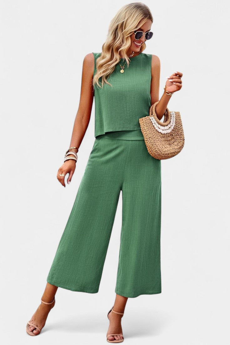 Conjunto Lavinia Boho con top vaporoso y pantalones cortos en lino y algodón LuvaModa