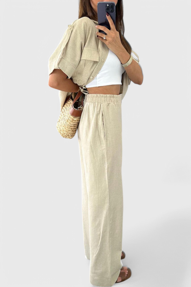 Conjunto de dos piezas Lani Relaxed Fit con camisa y pantalón LuvaModa