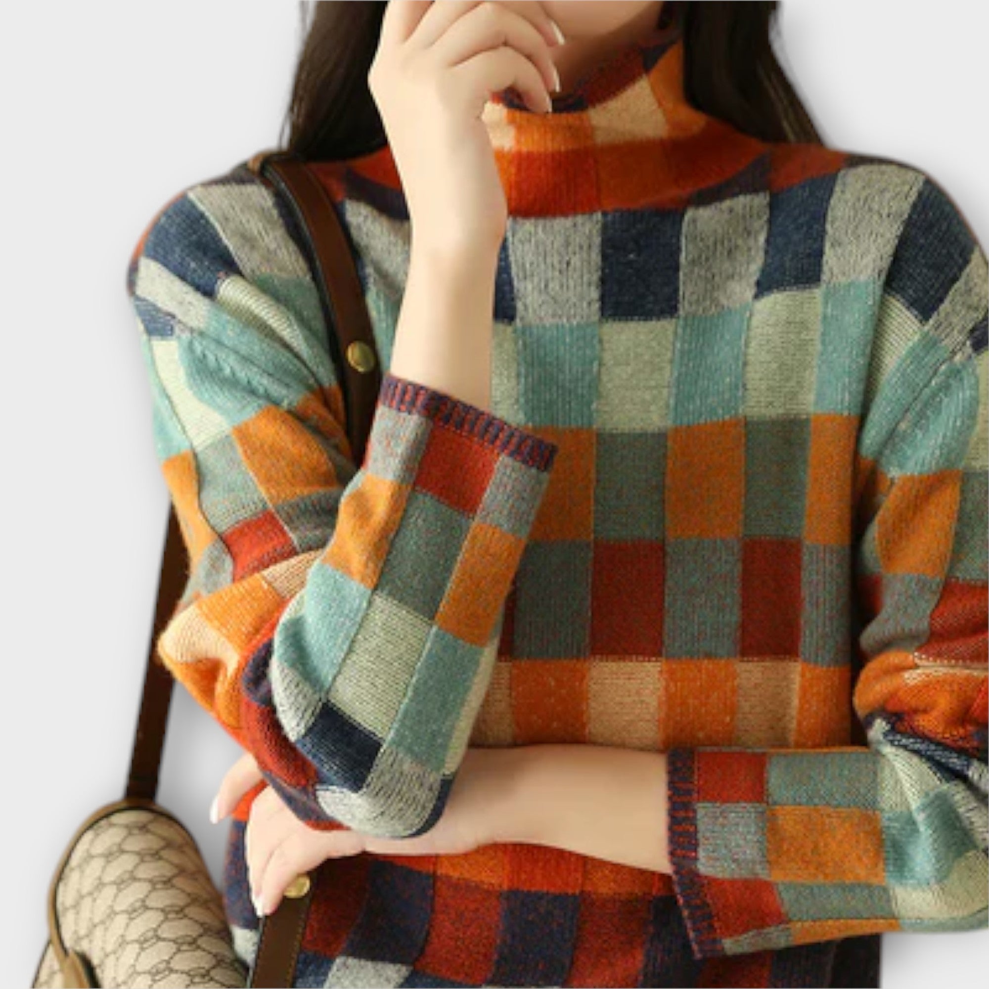 Erica - Suéter de cuello alto con patchwork Luvamoda