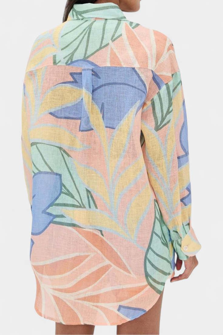 Conjunto de camisa holgada tropical Lumina y pantalones cortos de cintura alta LuvaModa