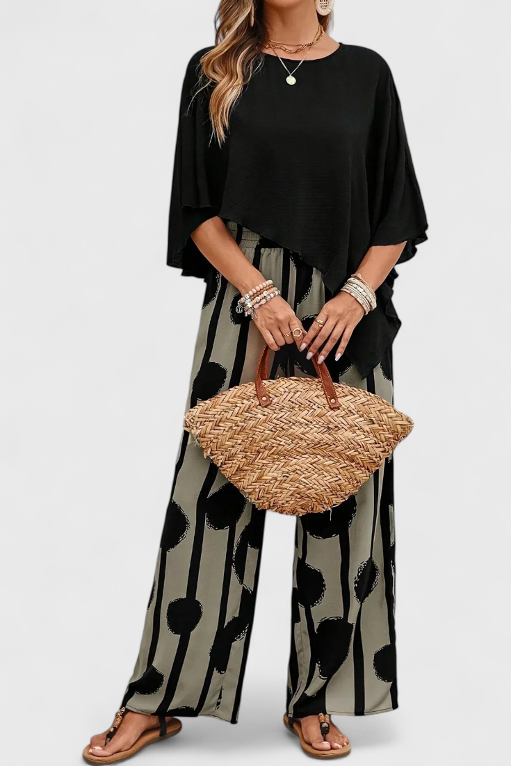 Conjunto de top asimétrico y pantalón estampado Aleida LuvaModa