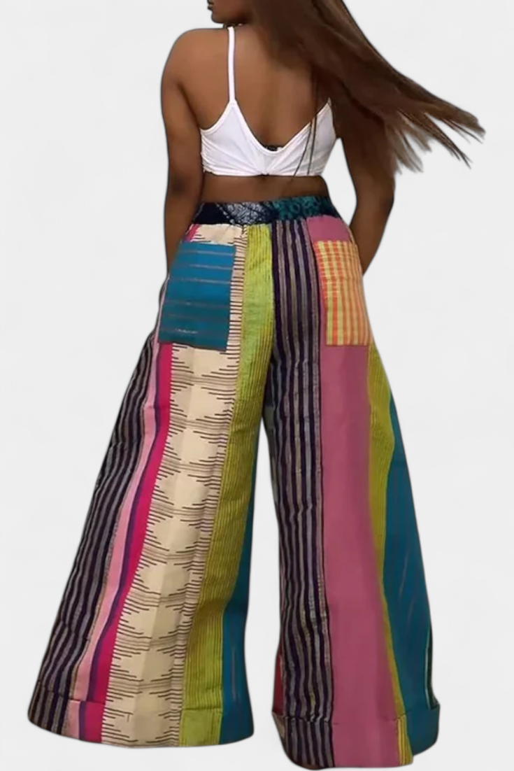 Pantalones casuales Claudine con perneras anchas y diseño de rayas LuvaModa
