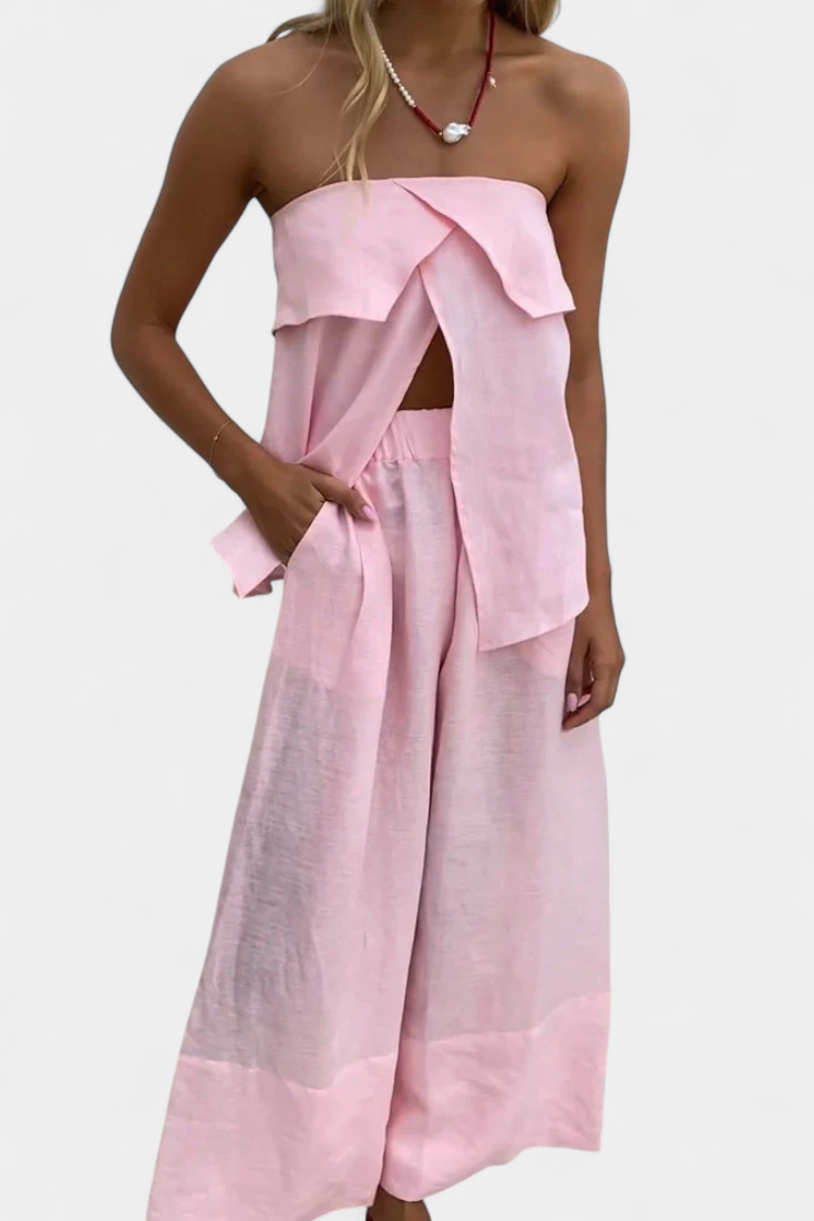 Conjunto Oriana sin tirantes con falda fruncida en estampado monocromático LuvaModa