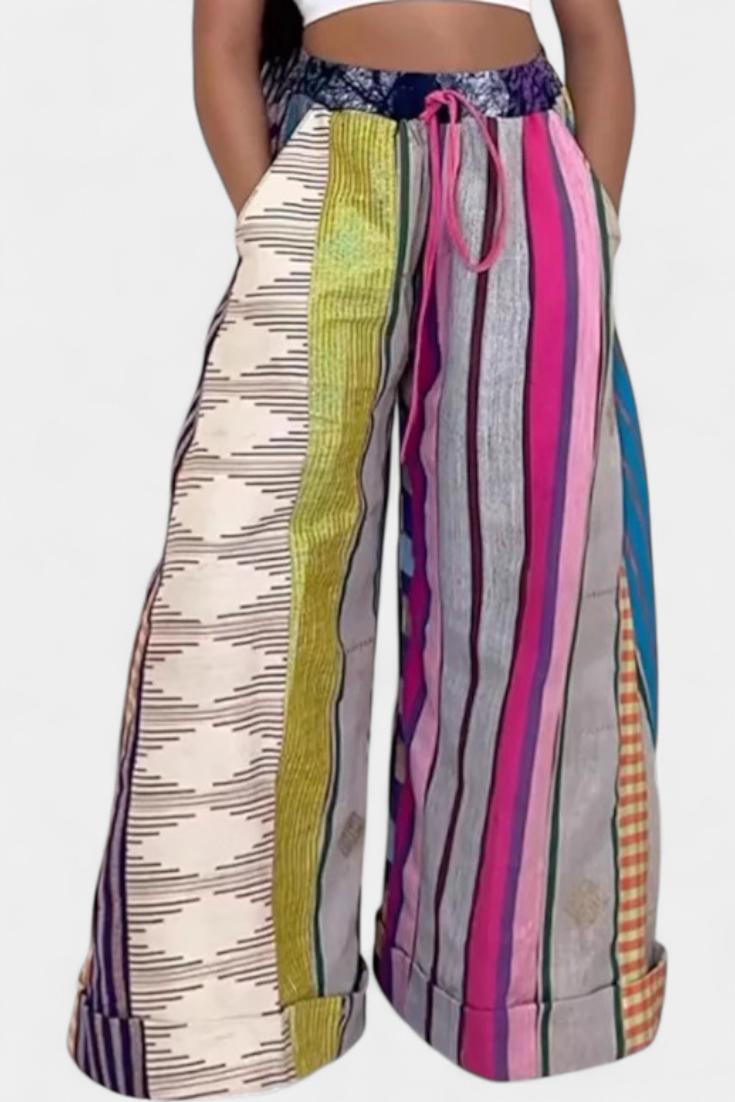 Pantalones casuales Claudine con perneras anchas y diseño de rayas LuvaModa