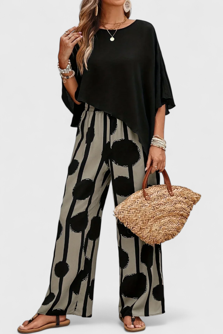 Conjunto de top asimétrico y pantalón estampado Aleida LuvaModa
