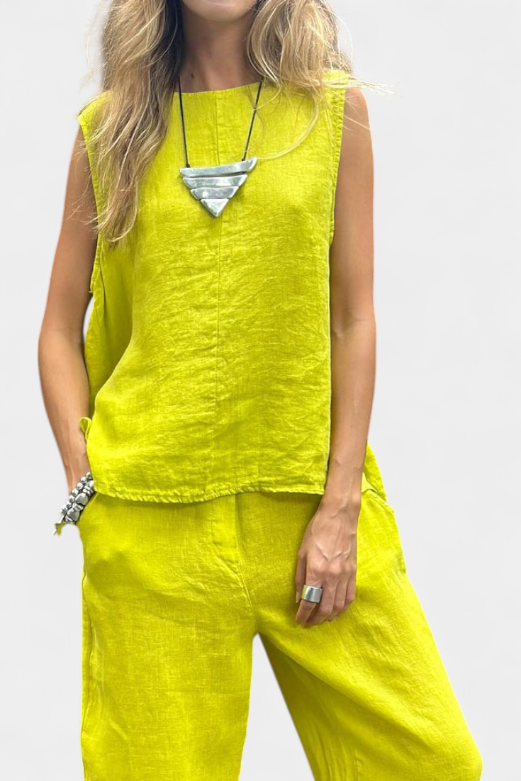 Conjunto de chaleco y pantalón sin mangas de algodón y lino Leona LuvaModa