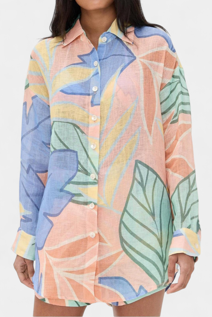 Conjunto de camisa holgada tropical Lumina y pantalones cortos de cintura alta LuvaModa