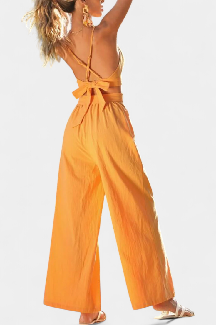 Conjunto Valentina de chaleco de encaje con espalda abierta y pantalones de pierna ancha LuvaModa