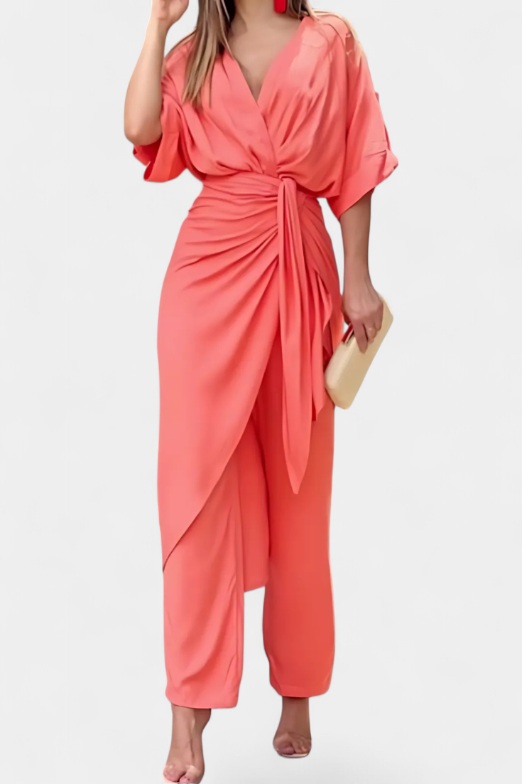 Conjunto cruzado Mayleen con lazo delantero y pantalón recto LuvaModa