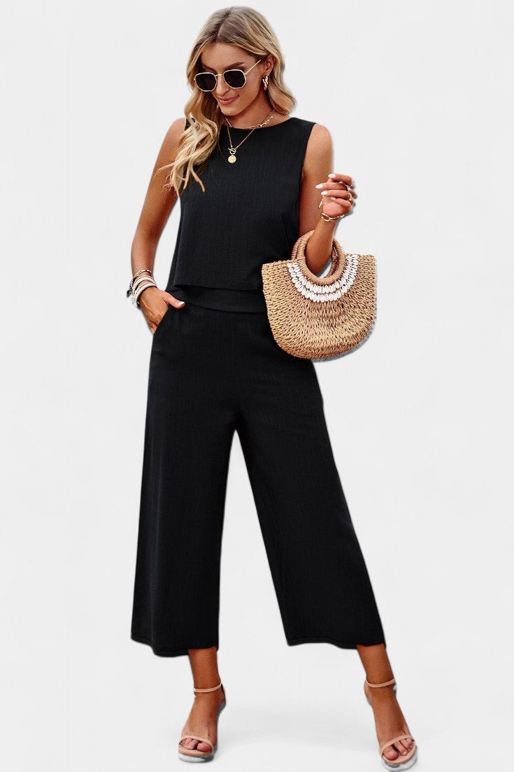 Conjunto Lavinia Boho con top vaporoso y pantalones cortos en lino y algodón LuvaModa
