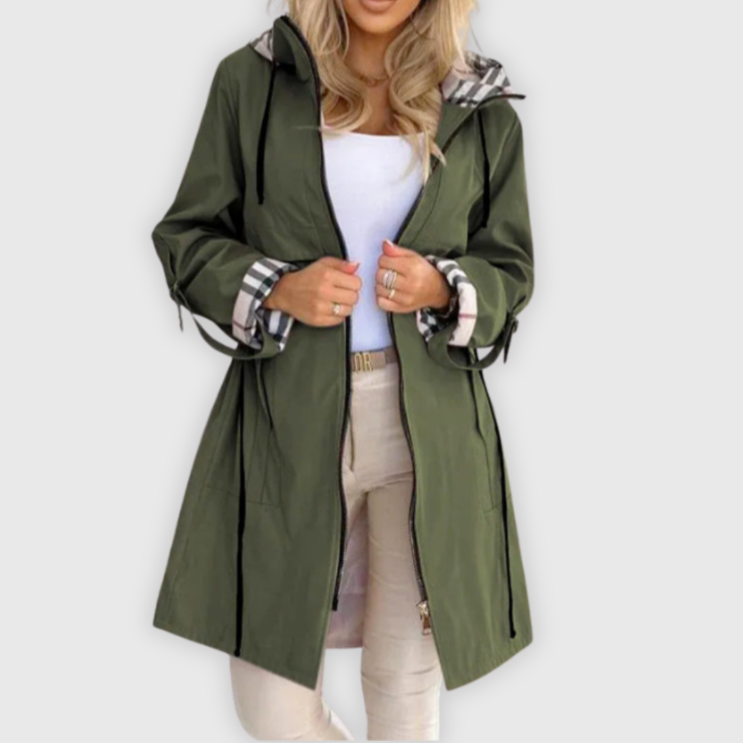 Chaqueta larga con capucha y detalles elegantes Luvamoda