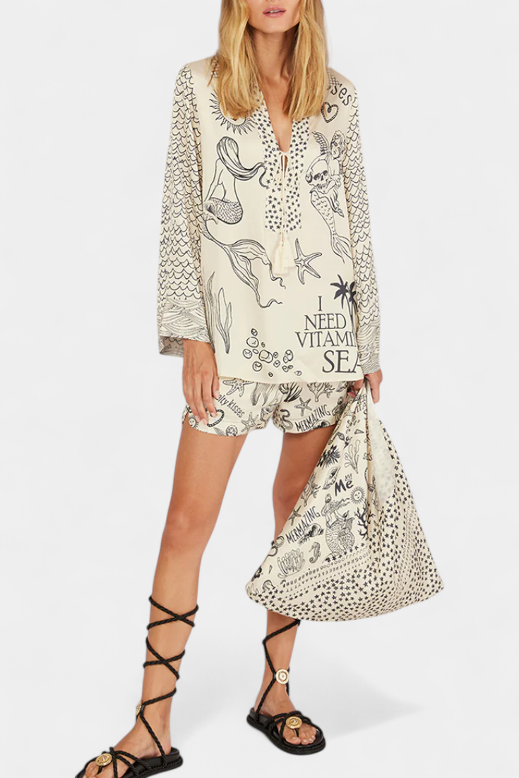 Conjunto de camisa estampada Amalia y pantalón corto elástico LuvaModa
