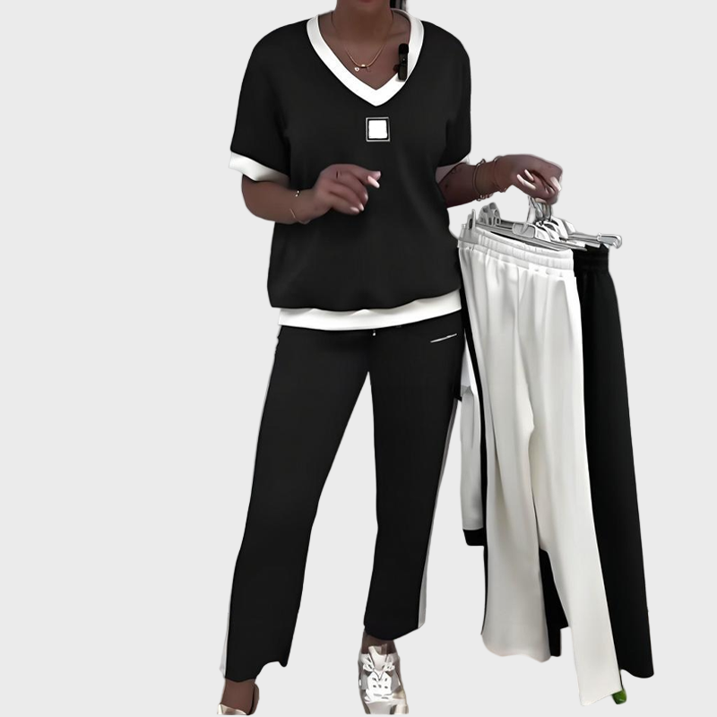Conjunto de top y pantalón con cuello en V para mujer LuvaModa