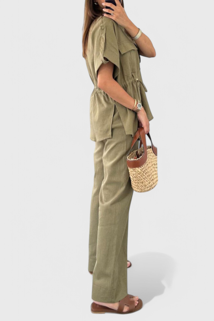 Conjunto de dos piezas Lani Relaxed Fit con camisa y pantalón LuvaModa