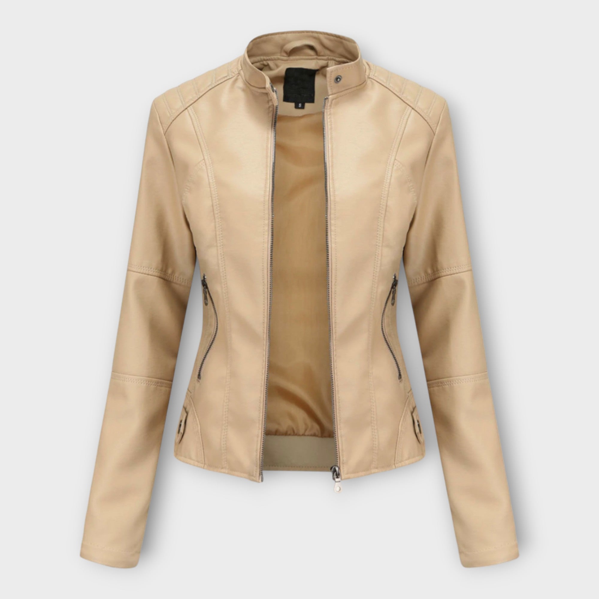 Elegante chaqueta de cuero de línea moderna y estética atemporal Luvamoda