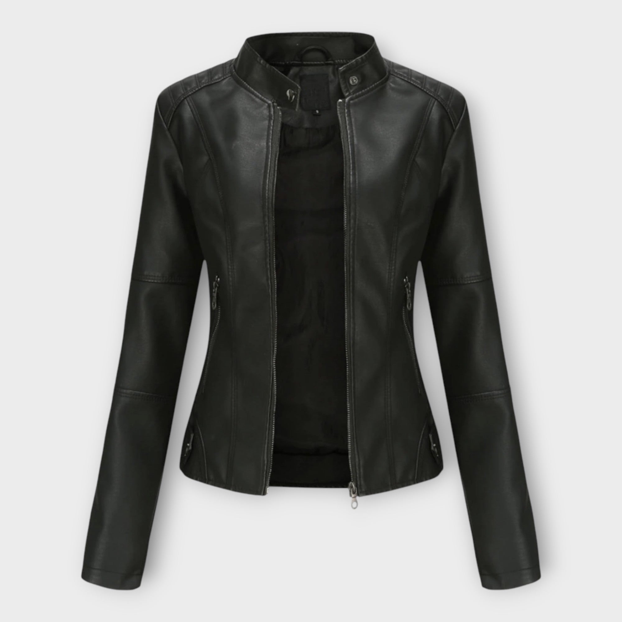 Elegante chaqueta de cuero de línea moderna y estética atemporal Luvamoda