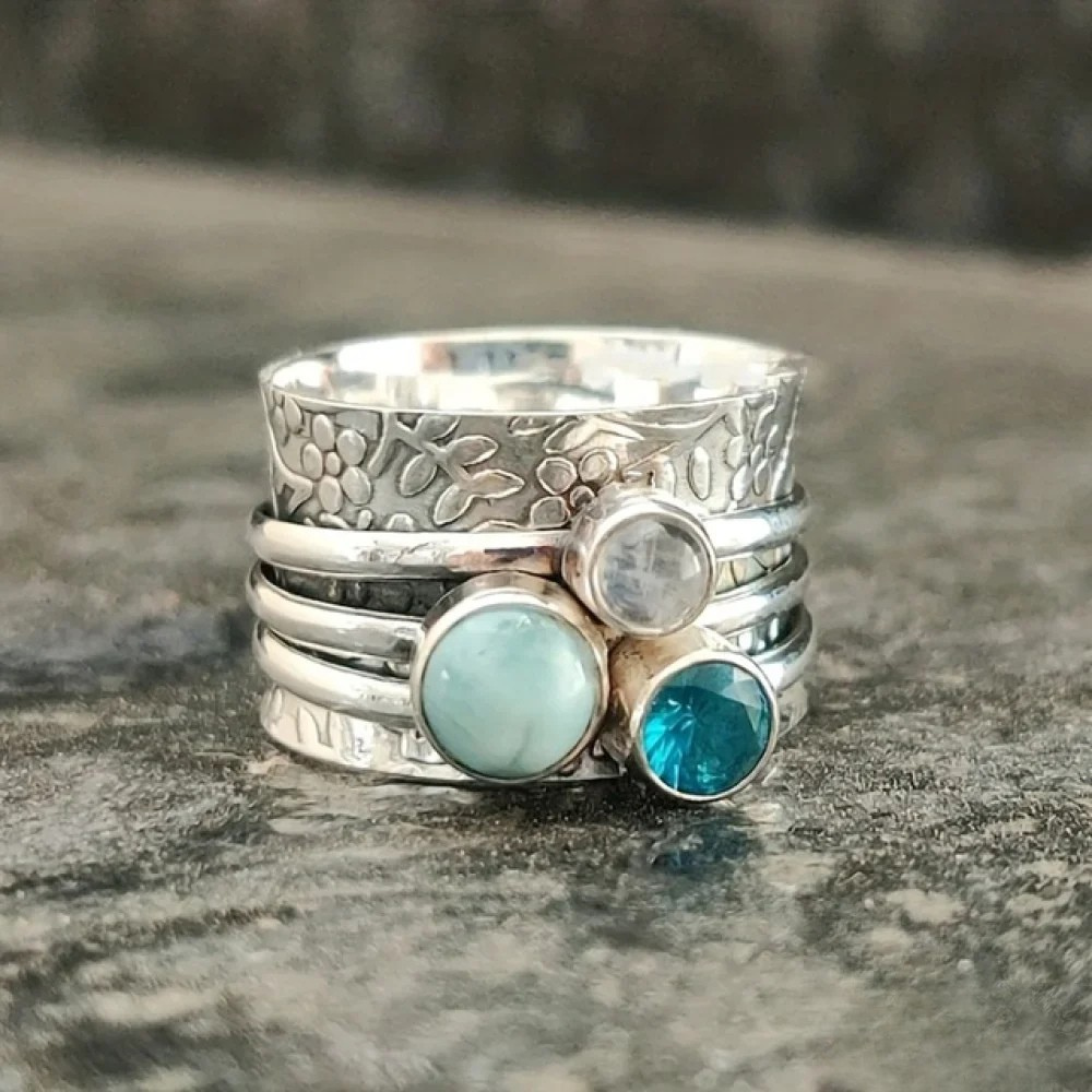 Anillo retro de piedra natural azul LuvaModa