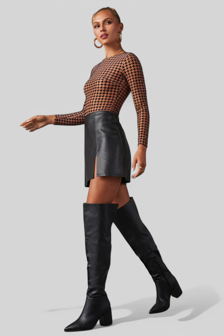 Botas negras Bella de tacón ancho por encima de la rodilla LuvaModa
