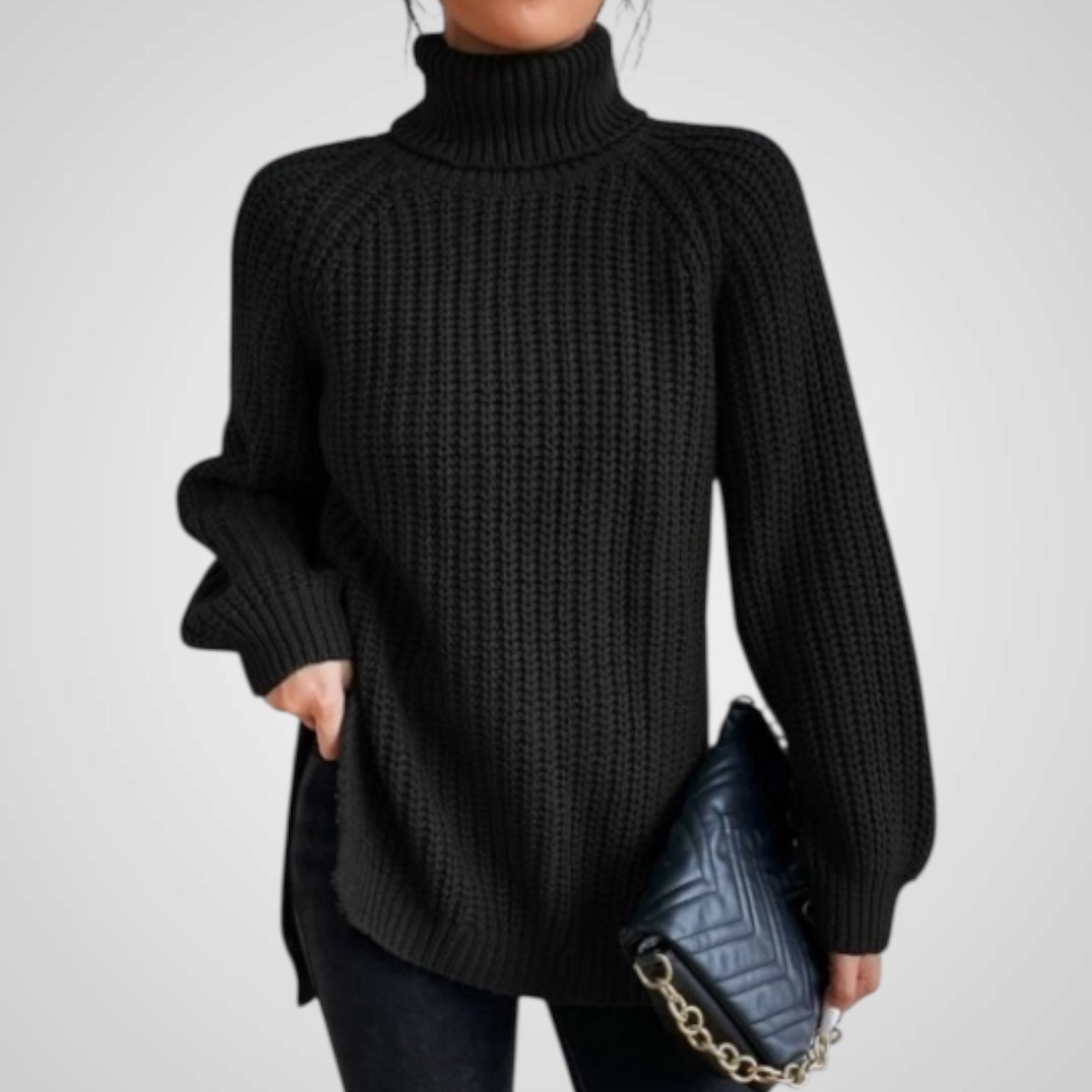 Suéter de punto con cuello alto y abertura para mujer Luvamoda