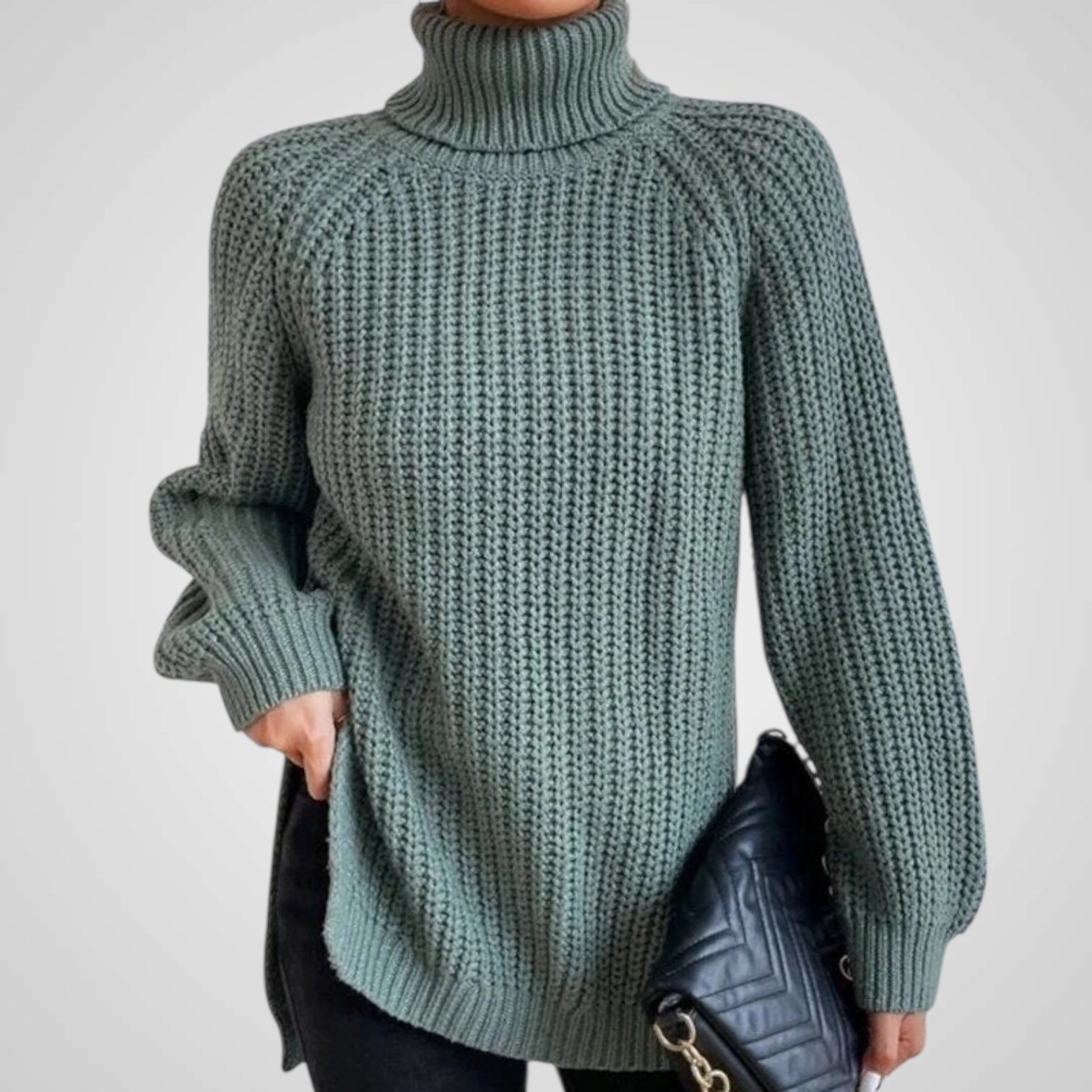 Suéter de punto con cuello alto y abertura para mujer Luvamoda