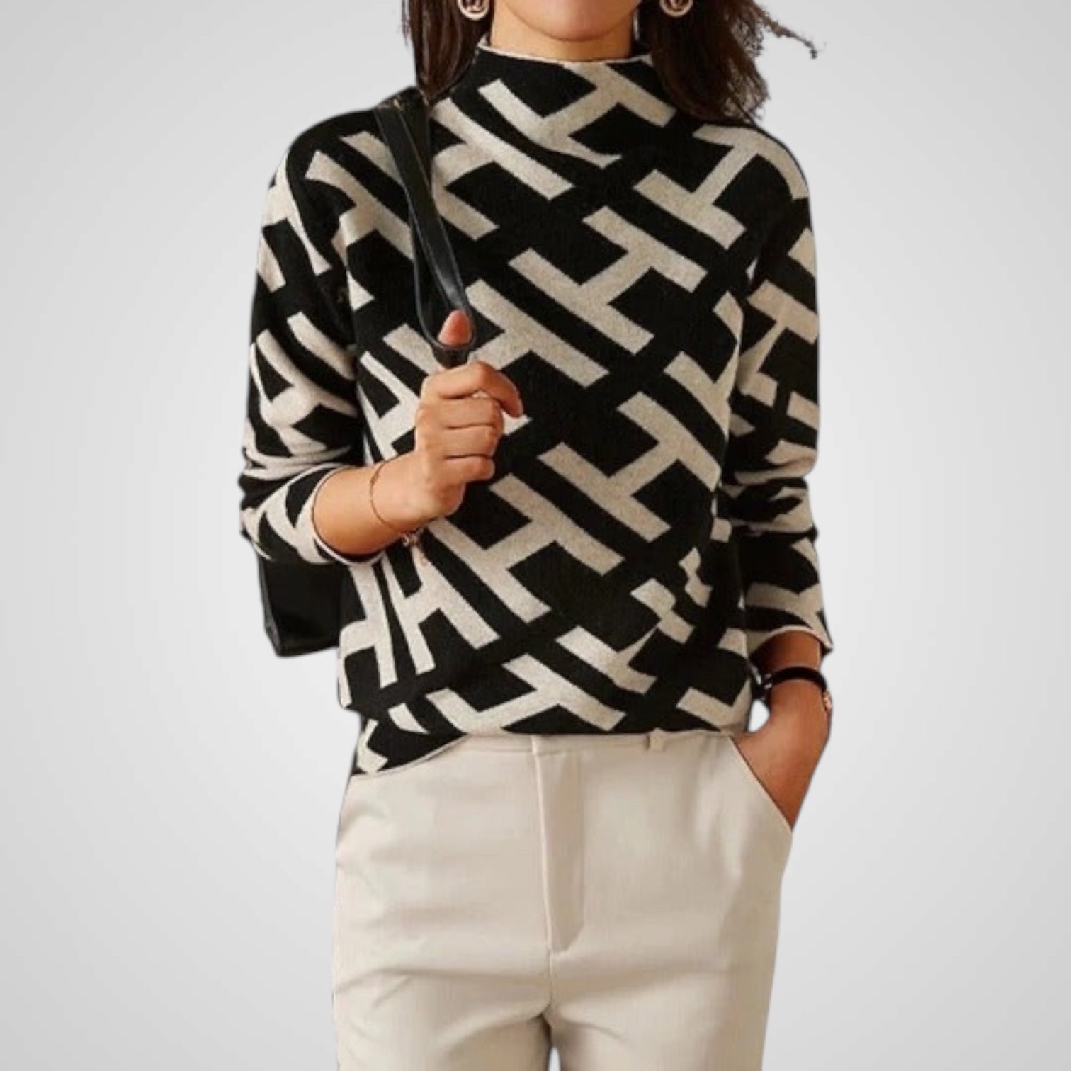 Lisi | Blusa de punto geométrica de manga larga para mujer Luvamoda