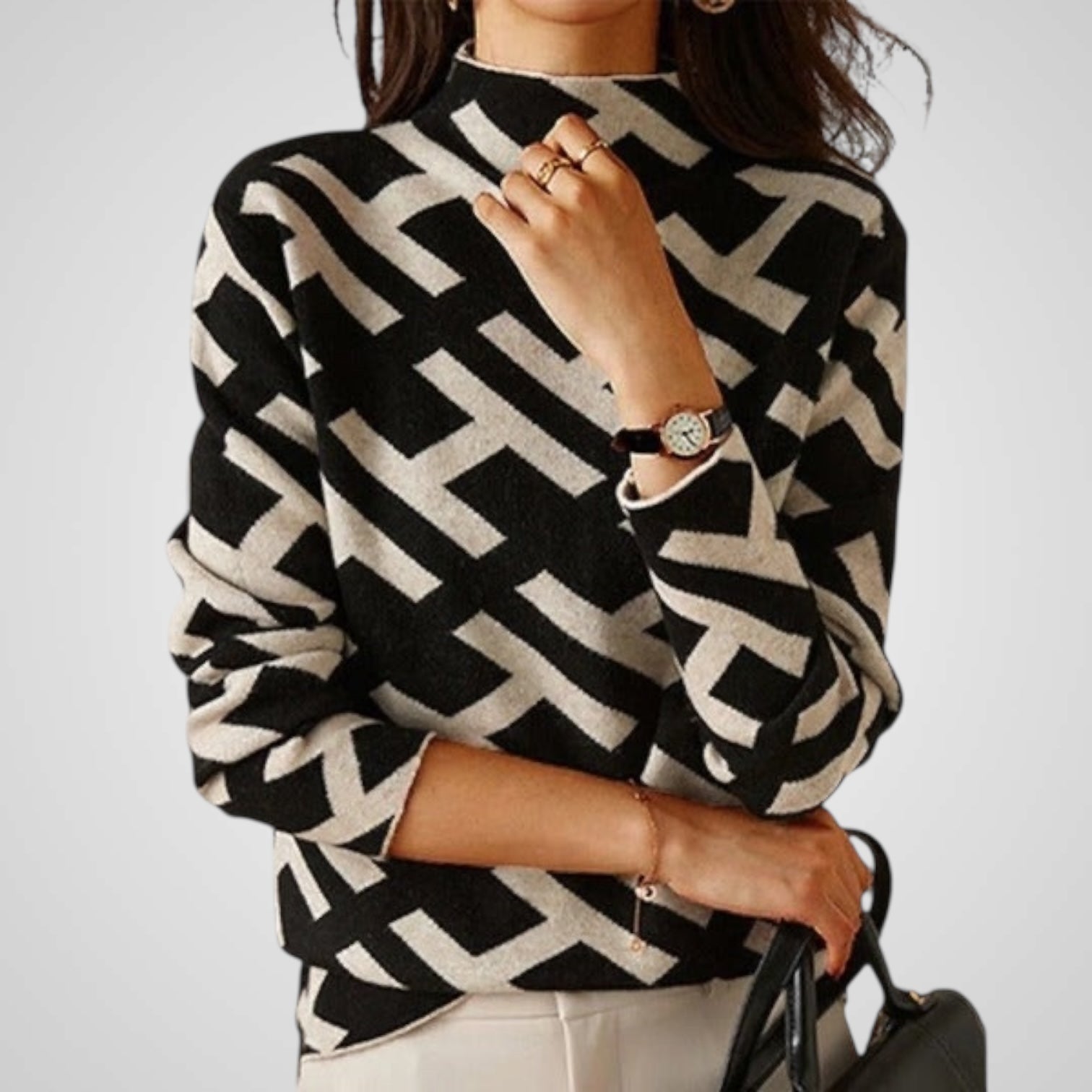 Lisi | Blusa de punto geométrica de manga larga para mujer Luvamoda