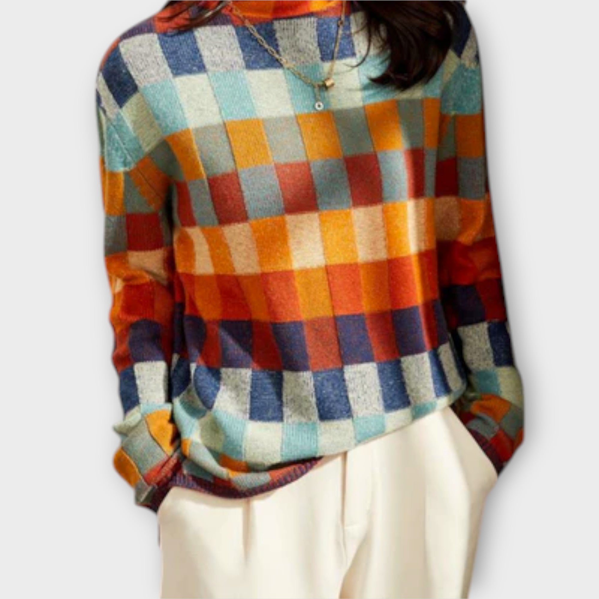 Erica - Suéter de cuello alto con patchwork Luvamoda