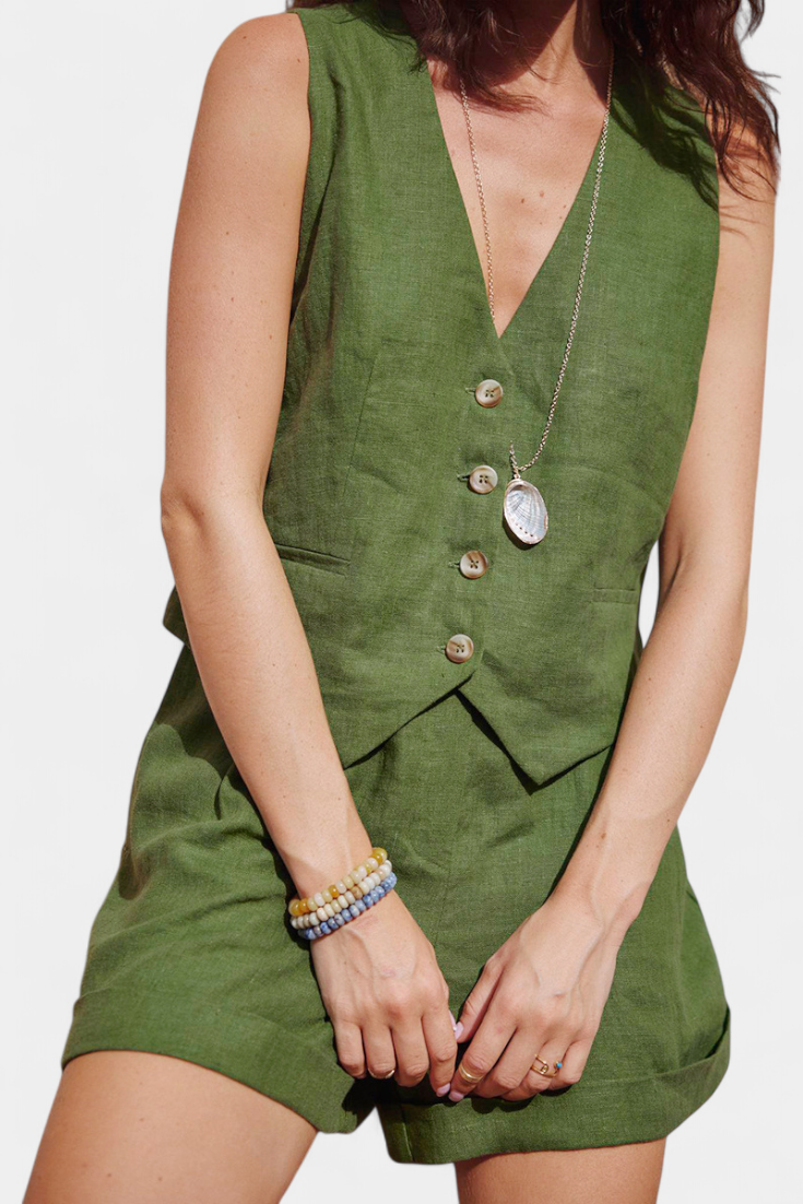 Conjunto de chaleco y pantalones cortos de lino y algodón ennifer LuvaModa