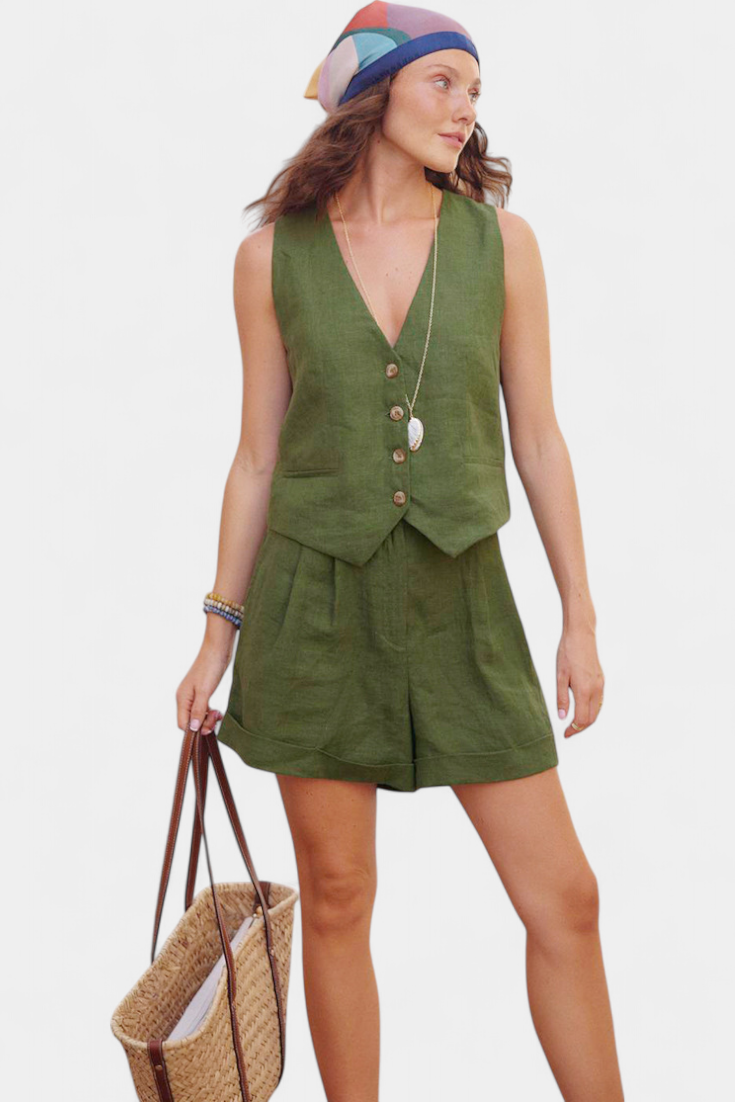 Conjunto de chaleco y pantalones cortos de lino y algodón ennifer LuvaModa