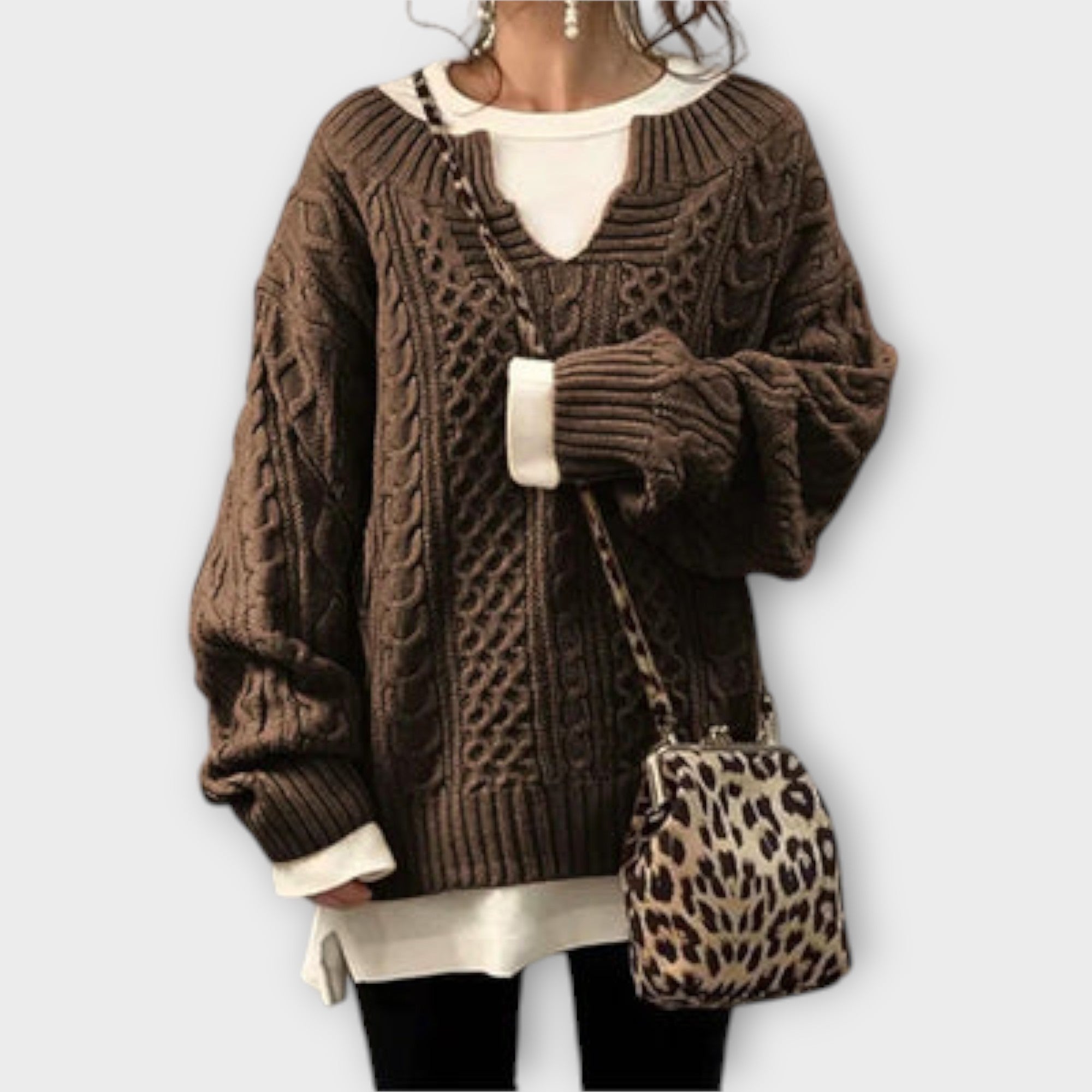 Suéter de punto extra grande con diseño trenzado. Luvamoda