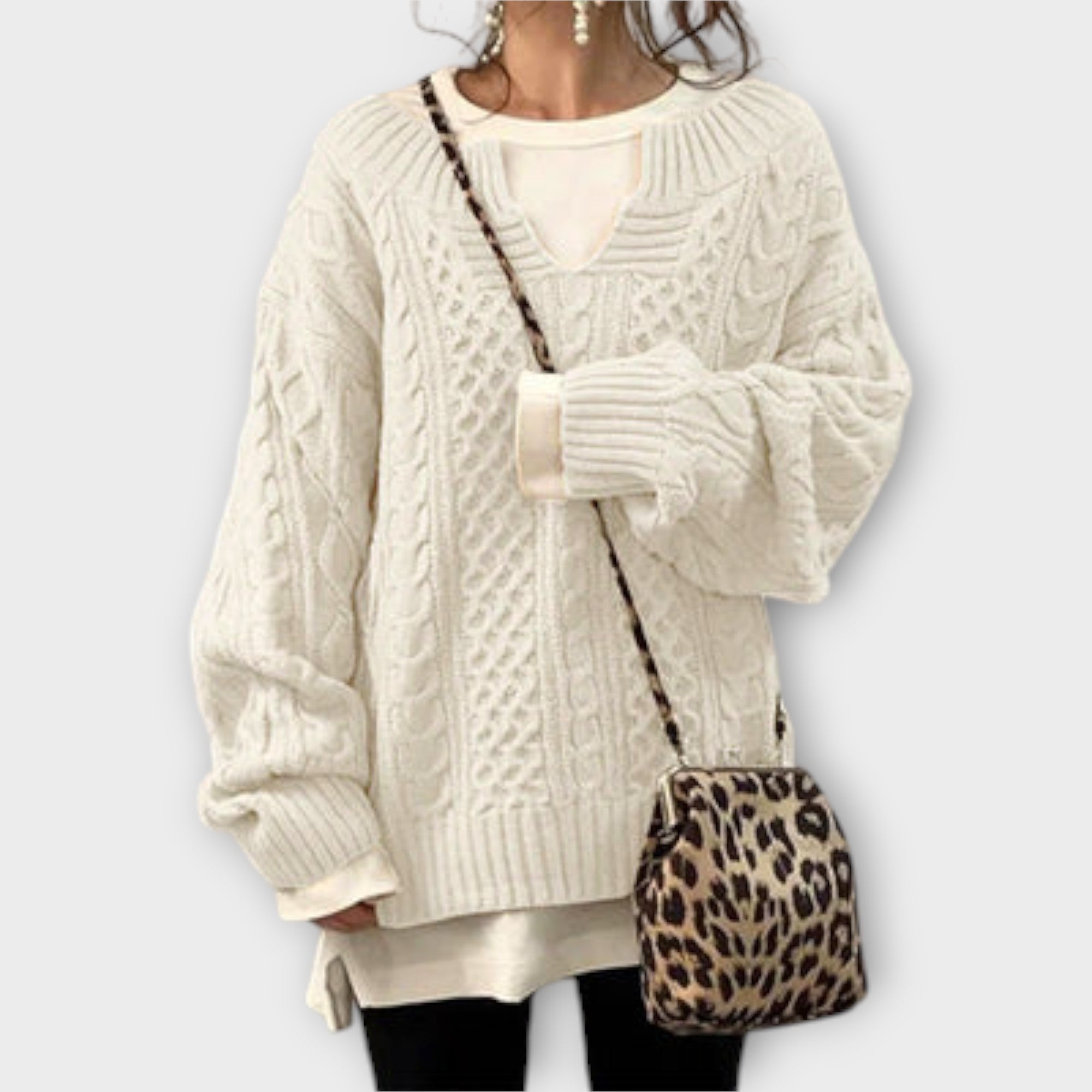 Suéter de punto extra grande con diseño trenzado. Luvamoda