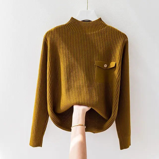 Elegante jersey de cuello alto de punto Luvamoda
