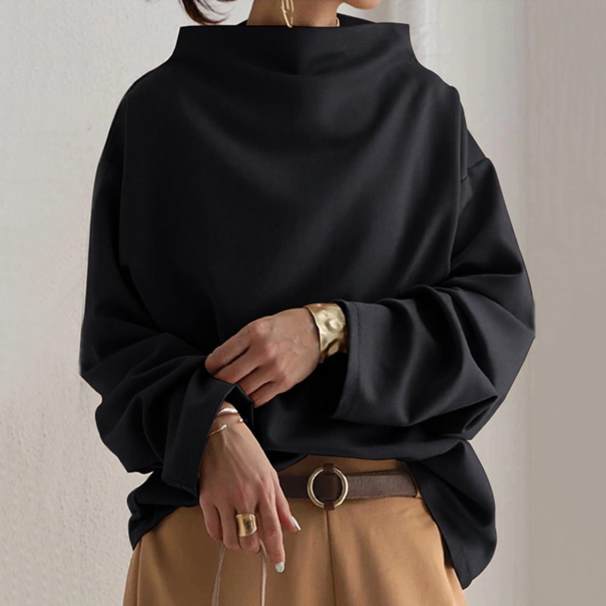 Ellie | Top de punto con cuello alto y textura suave Luvamoda
