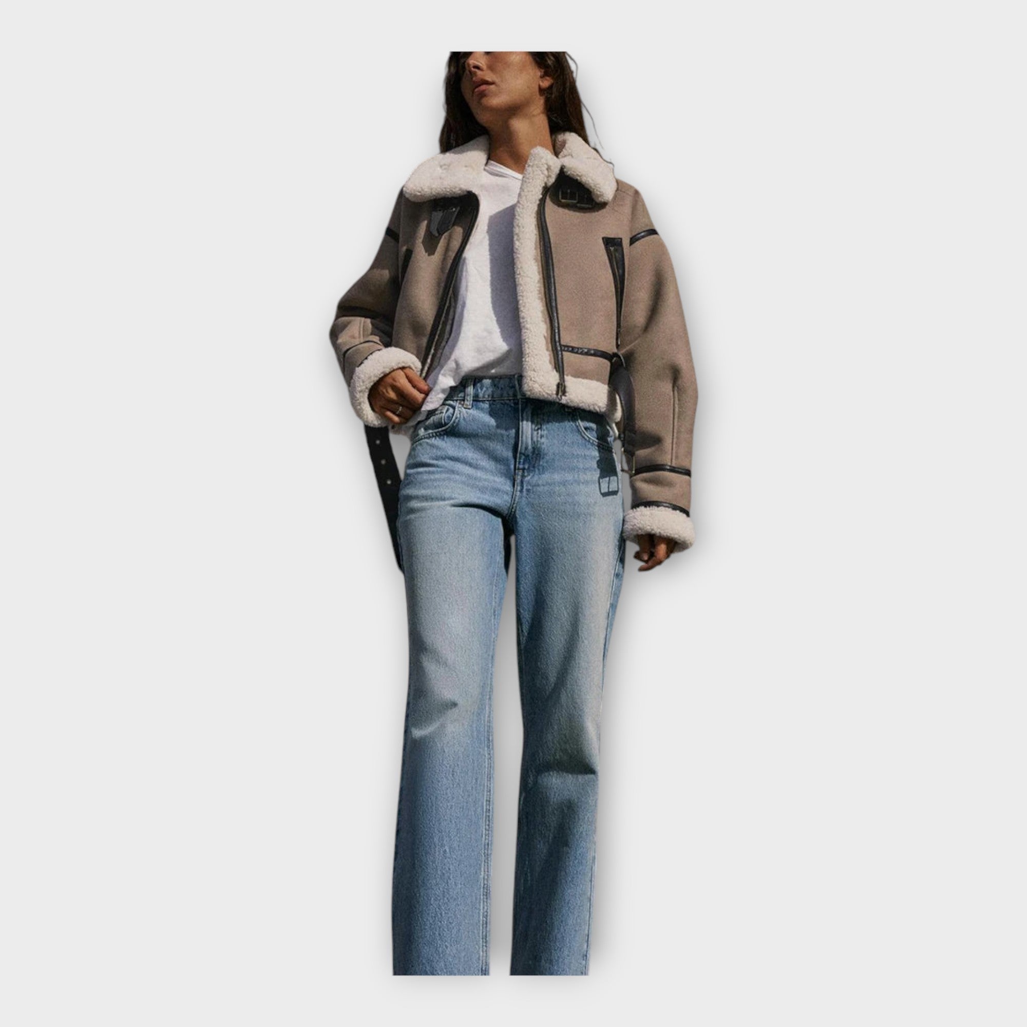 Chaqueta de cuero con forro y cinturón Luvamoda