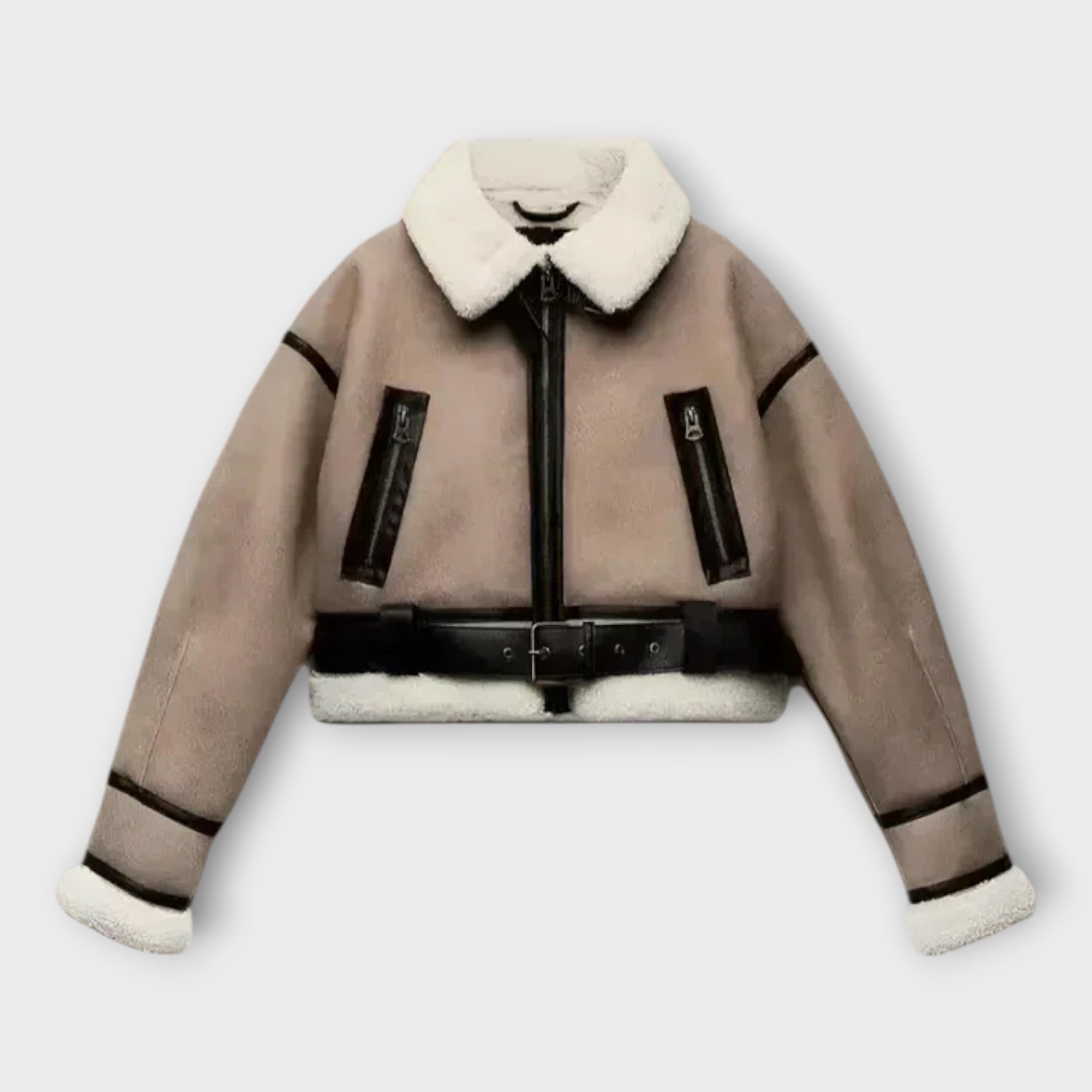 Chaqueta de cuero con forro y cinturón Luvamoda