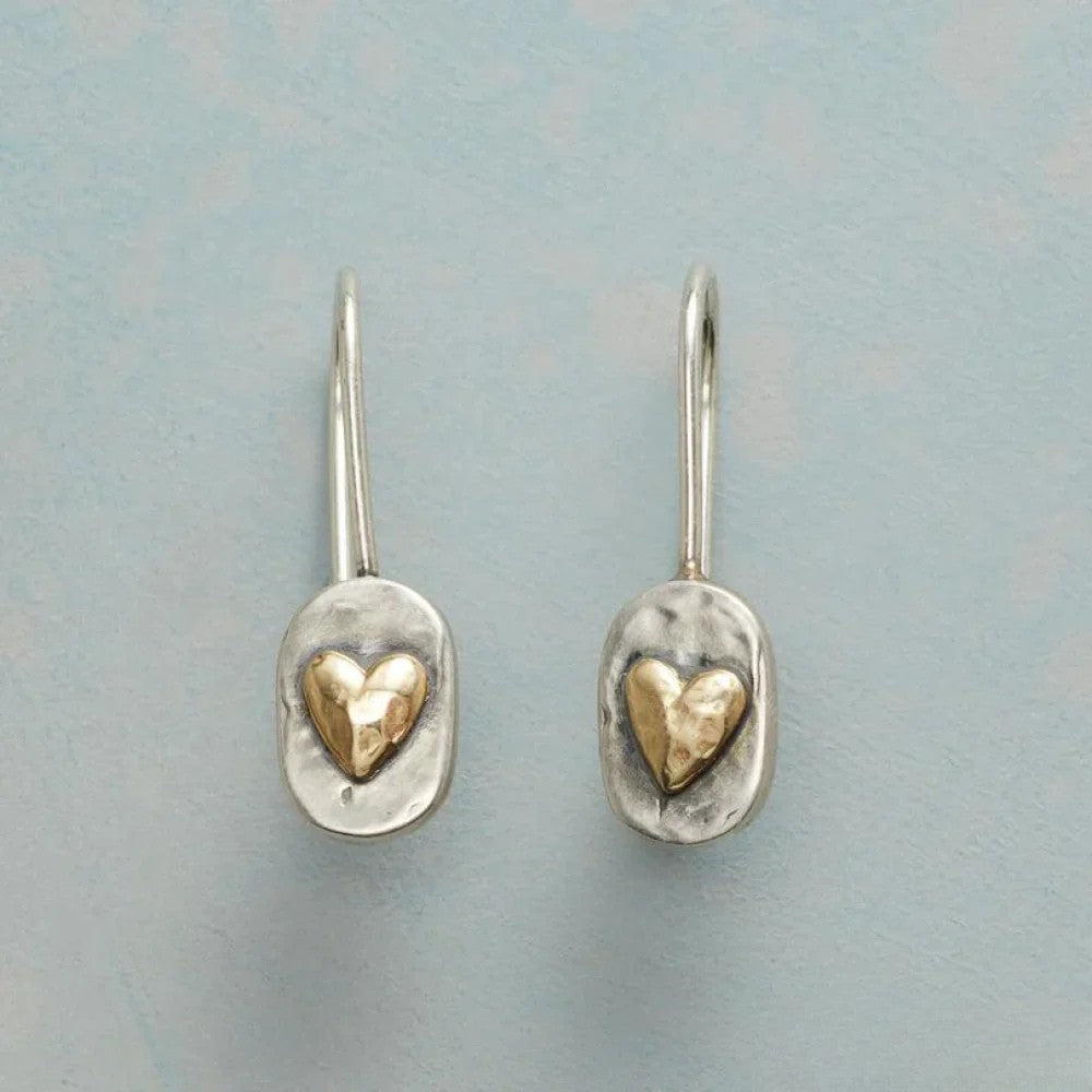 Pendientes vintage de plata con corazón dorado LuvaModa
