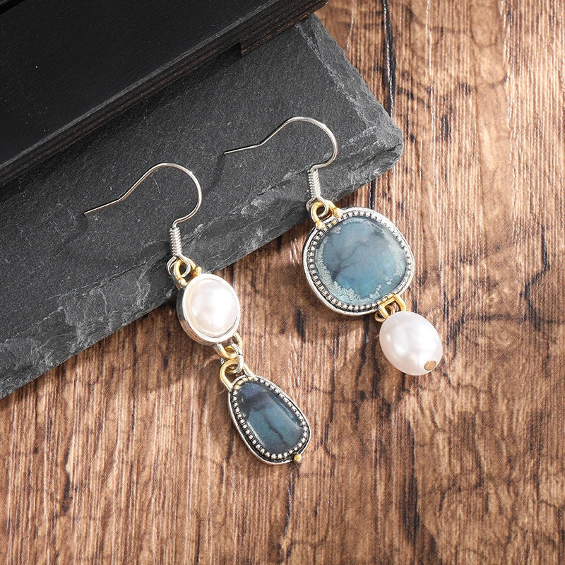 Pendientes retro de piedra azul natural LuvaModa