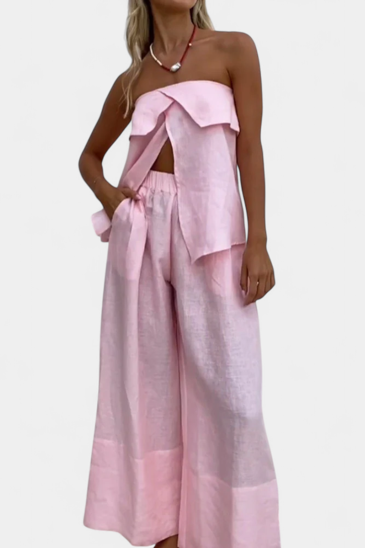 Conjunto Oriana sin tirantes con falda fruncida en estampado monocromático LuvaModa
