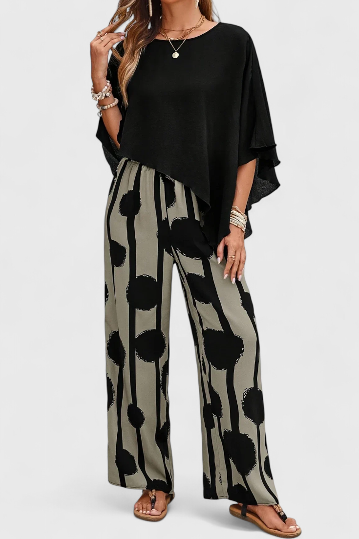 Conjunto de top asimétrico y pantalón estampado Aleida LuvaModa