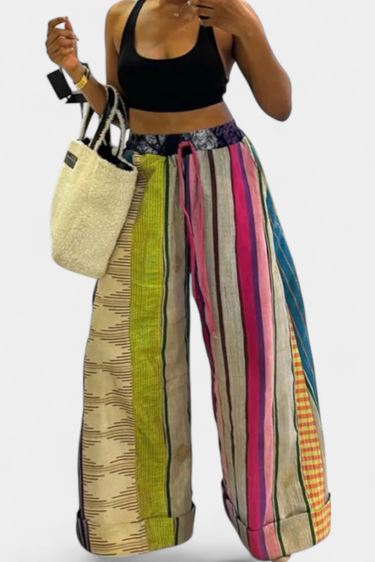 Pantalones casuales Claudine con perneras anchas y diseño de rayas LuvaModa