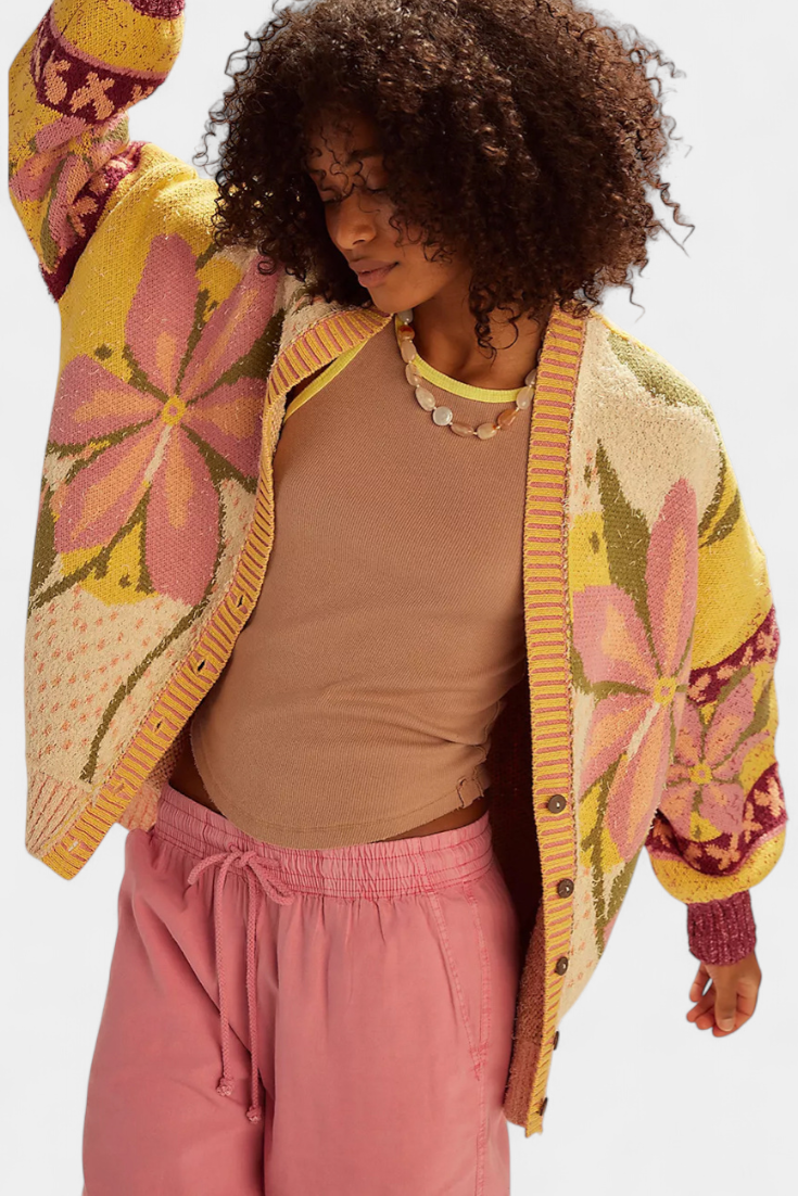 Cárdigan de punto Casey con diseño floral y corte relajado. Luvamoda