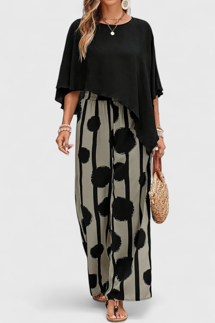 Conjunto de top asimétrico y pantalón estampado Aleida LuvaModa