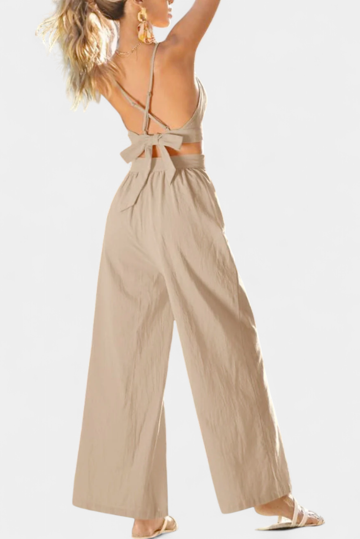 Conjunto Valentina de chaleco de encaje con espalda abierta y pantalones de pierna ancha LuvaModa