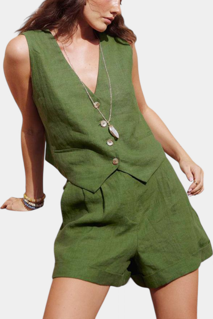 Conjunto de chaleco y pantalones cortos de lino y algodón ennifer LuvaModa