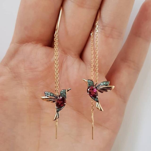 Pendientes de colibrí con esmalte y circonitas LuvaModa