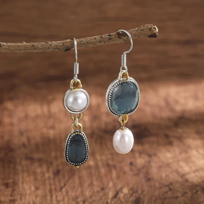 Pendientes retro de piedra azul natural LuvaModa